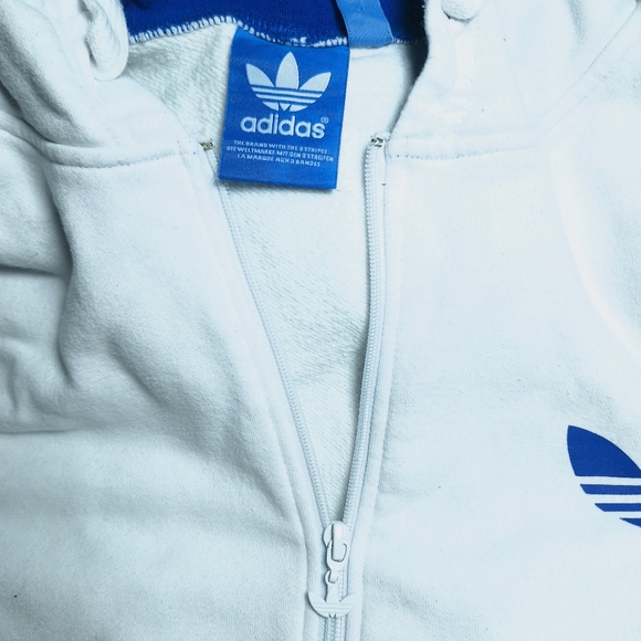 Adidas Firebird Full Zip Sweater Hoodie White Blue Track Top Trefoil Logo Sz XL - Picture 5 of 16
